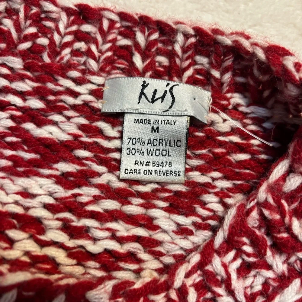 Vintage Sweater Vest Medium Klis Red Ivory Knit Sleeveless Sweater Made Italy